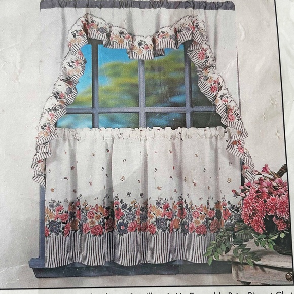 CURTAIN, 58 X 36 INCHES, ONE TIER WITH VALANCE, FABRIC, FLORAL, POLY/COTTON, - Picture 4 of 4